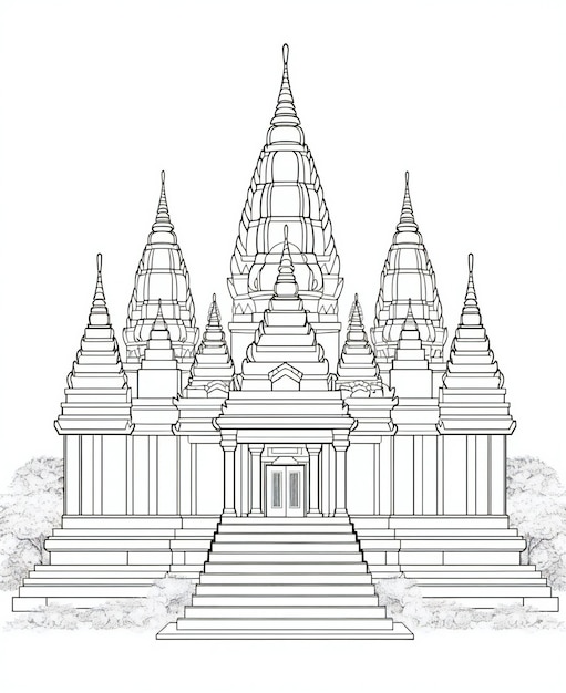 Dessin d'un temple hindou à colorier