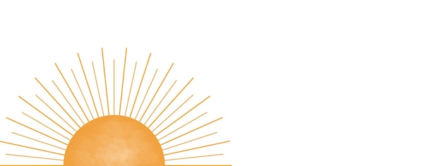 Photo dessin d'en-tête ou de bannière de l'illustration boho sun flat lay artwork du lever du soleil et du coucher du soleil