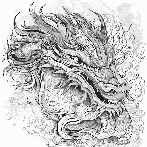 Un dessin d'une tête de dragon avec une IA générative de queue de dragon