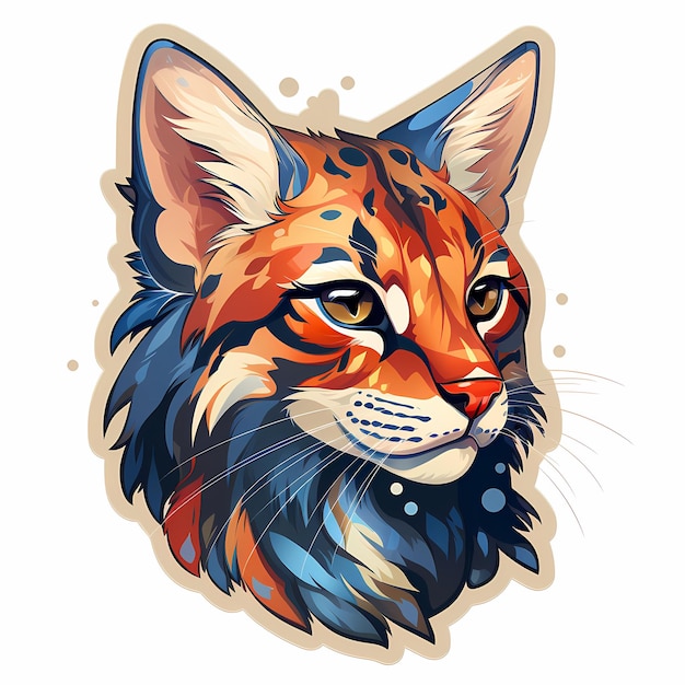 un dessin d'une tête de tigre avec un visage bleu et orange.