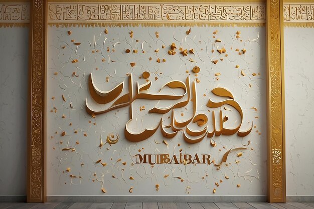 Un dessin de texte Happy Eid Mubarak sur un mur vide isolé