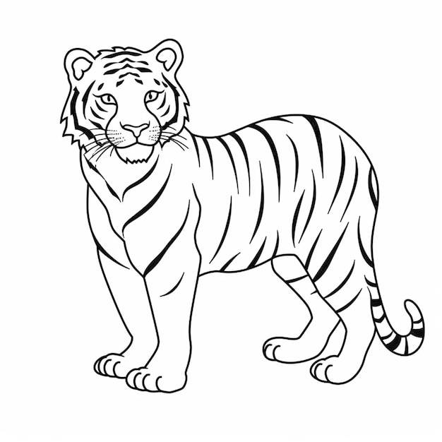 Un dessin d'un tigre debout sur un fond blanc