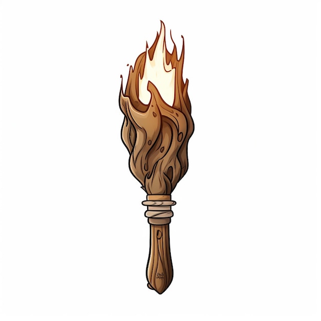 un dessin d'une torche avec une poignée en bois.