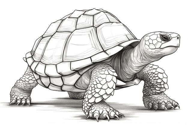 Un dessin d'une tortue avec un crayon dessus