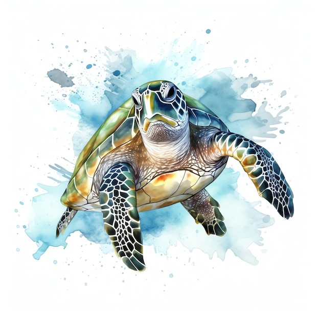 Un dessin d'une tortue sur un fond bleu