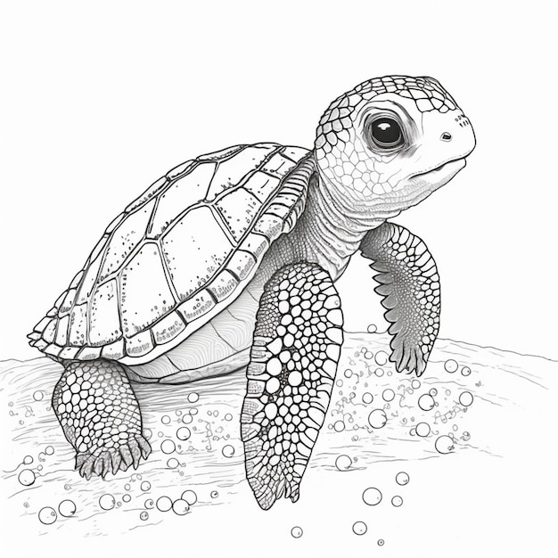 Un dessin d'une tortue nageant dans l'eau