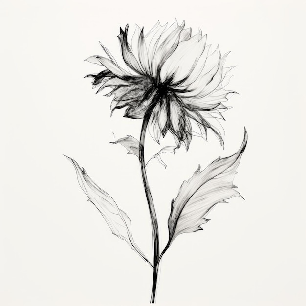 Dessin de tournesol noir minimaliste dans le style Ebru Sidar