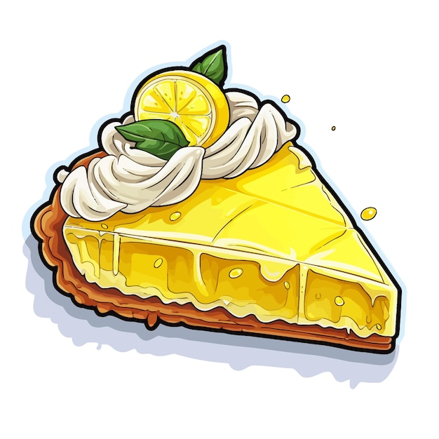 Un dessin d'une tranche de gâteau au citron avec un quartier de citron sur le dessus.