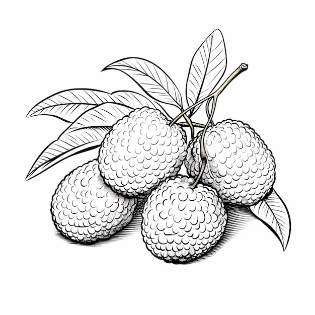 Un dessin de trois fruits frais avec des feuilles sur une branche générative ai