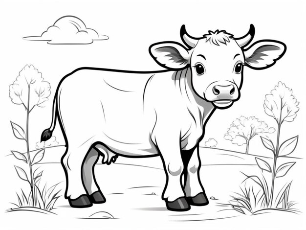 Photo un dessin d'une vache avec un ciel en arrière-plan