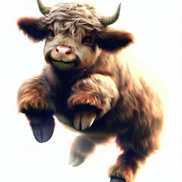 Un dessin d'une vache avec des cornes et un fond blanc.