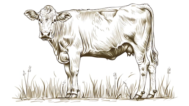 Photo un dessin d'une vache dans un champ avec de l'herbe