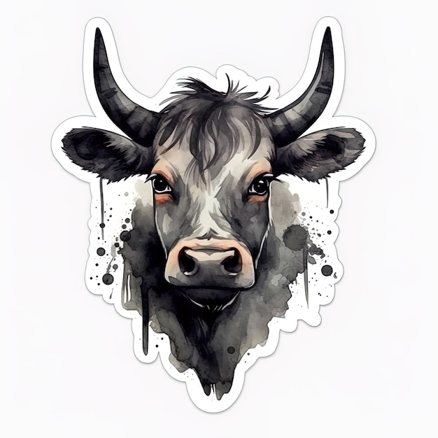 un dessin d'une vache avec un visage dessiné dessus