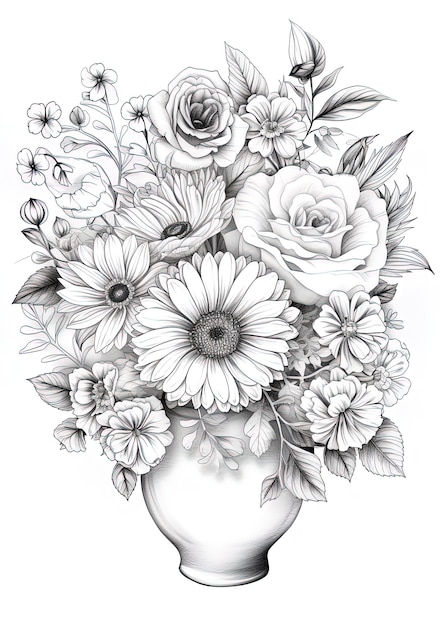 un dessin d'un vase avec des fleurs dedans