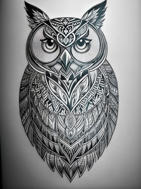 Photo dessin vectoriel noir et blanc d'un croquis de tatouage de hibou