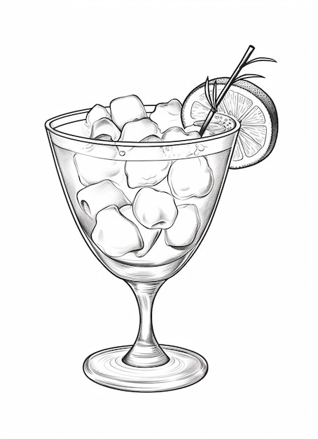 Photo un dessin d'un verre de crème glacée avec une tranche de citron génératif ai