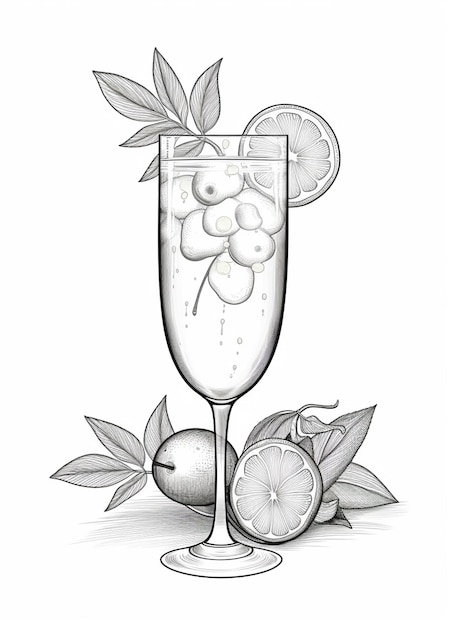 Photo dessin d'un verre d'eau avec des citrons et des cerises génératif ai
