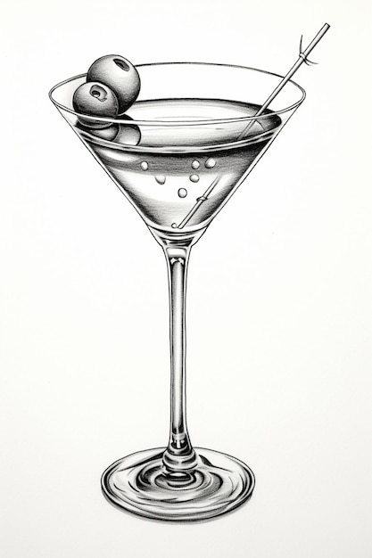 Photo dessin d'un verre à martini avec des olives et un ai génératif à martini