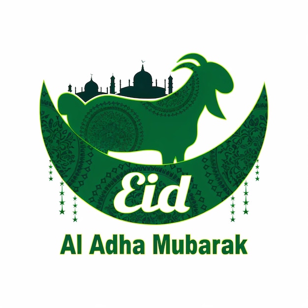 Photo dessin vert et jaune avec le mot eid mubarak calligraphie