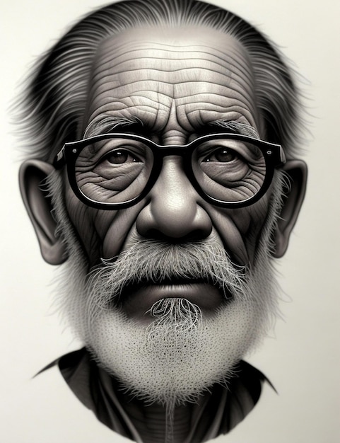 Un dessin d'un vieil homme avec des lunettes et une moustache.