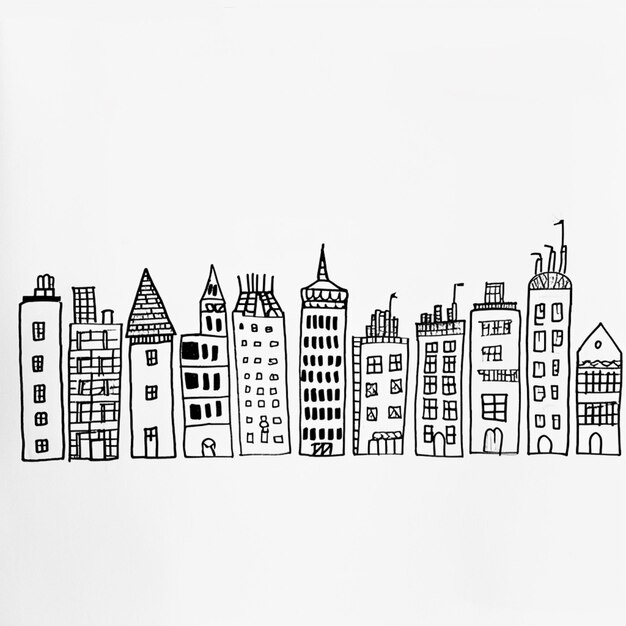 Photo dessin d'une ville avec une tour d'horloge et une horloge au sommet