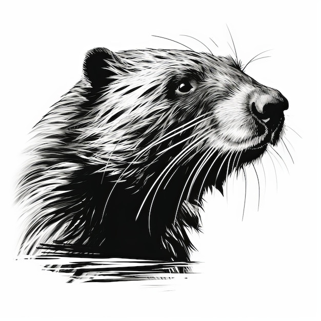 Photo dessin de visage de castor réaliste sur fond blanc