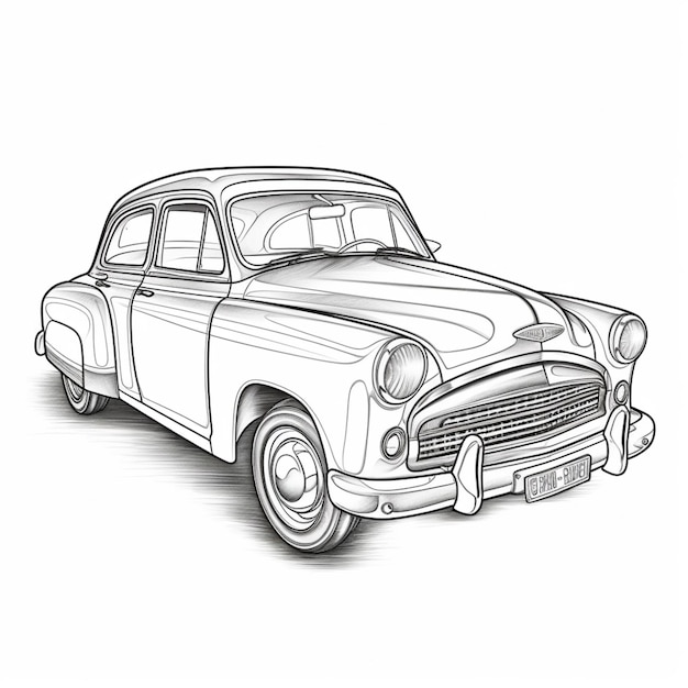 Un dessin d'une voiture classique avec un fond blanc ai génératif