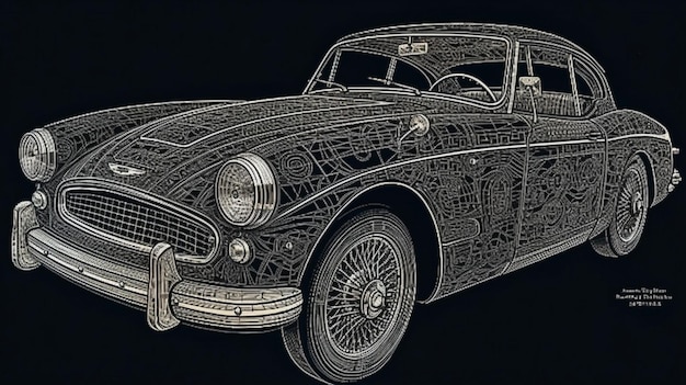 Un dessin d'une voiture classique avec le numéro 60 dessus