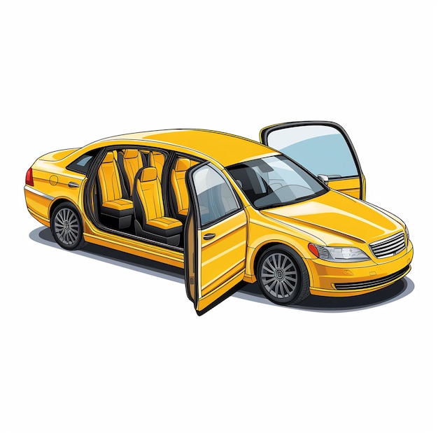 un dessin d'une voiture jaune avec le mot taxi sur la porte