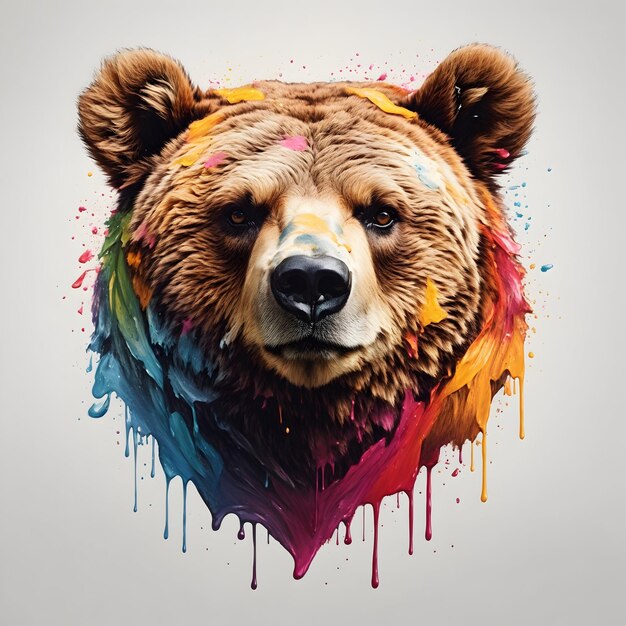 Photo dessiné à la main un logo de mascotte de tête d'ours avec un style coloré pour la conception de t-shirts