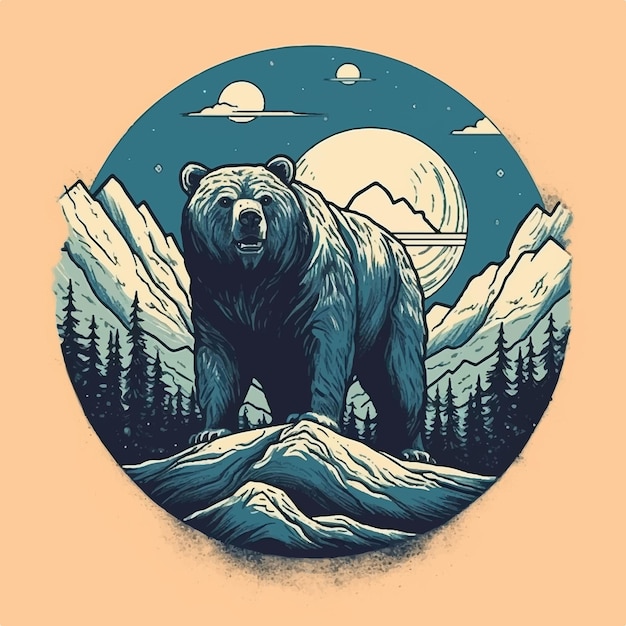 Dessiné à la main d'ours dans le style vintage des montagnes