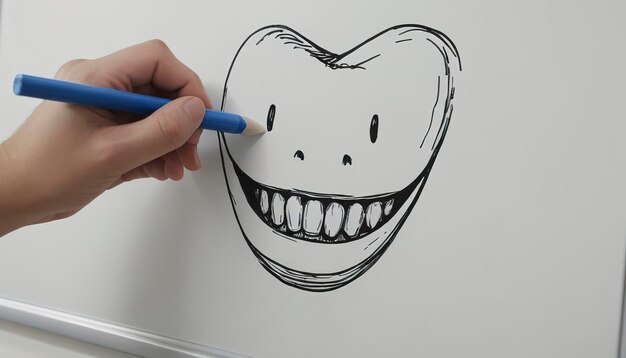 dessiner des dents à la main sur un tableau blanc