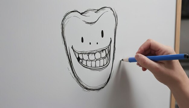 dessiner des dents à la main sur un tableau blanc