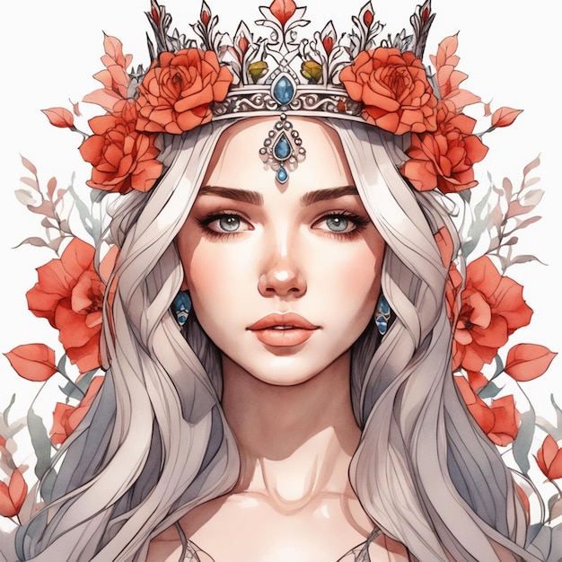 dessiner une image numérique artistique d'une fille qui a des fleurs dans la couronne dans le style de Frank Cho