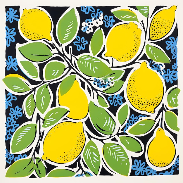 Photo dessiner une sérigraphie composée de citrons illustration dans le contour décoration minimaliste