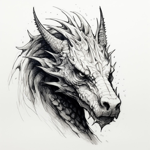 Dessiner une tête de dragon avec des dents pointues, image générative, art généré par l'IA