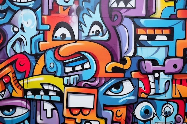 Dessins abstraits de graffitis colorés sur le mur IA générative