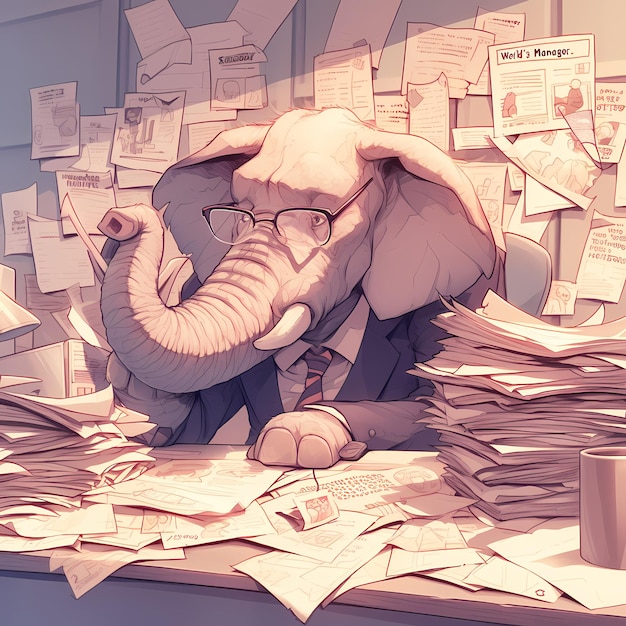 Des dessins animés sur les affaires des éléphants de bureau