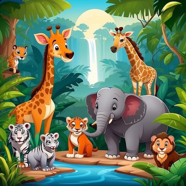Des dessins animés d'animaux sauvages dans la jungle