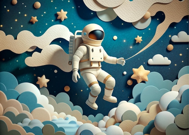 Des dessins animés d'astronautes sur papier
