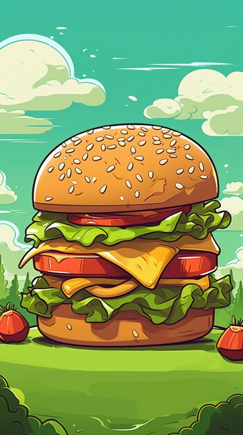 Des dessins animés dessinés à la main d'une délicieuse illustration de hamburger