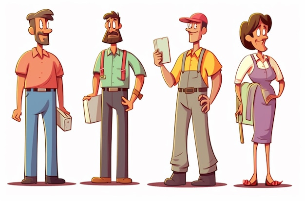 Des dessins animés de personnes dans différentes poses avec des emplois différents.