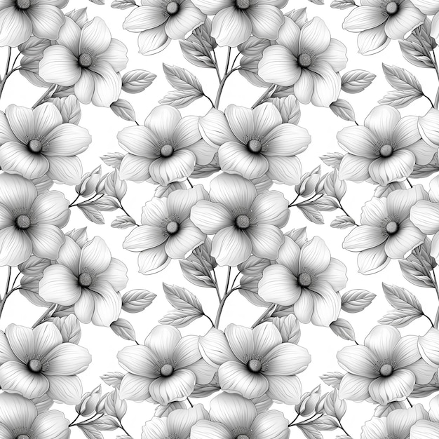 Photo des dessins de contours monochromatiques de fleurs à motif sans couture