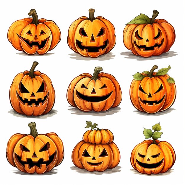 Des dessins d'Halloween Jack o' Lanterns sur une toile blanche