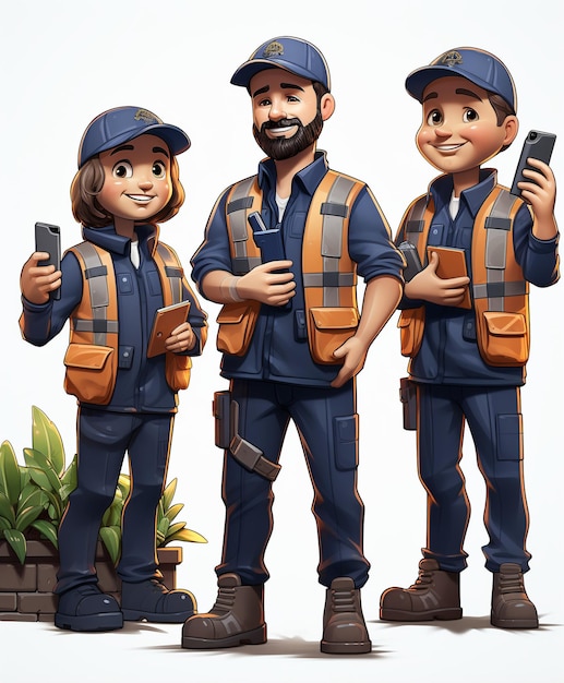 Dessins de personnages d'ouvriers de la construction à plat