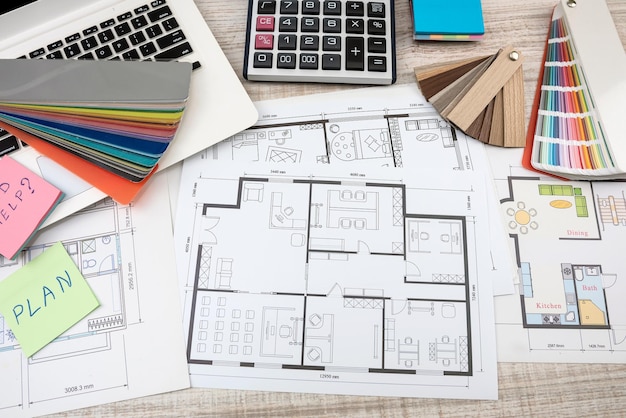 Photo dessins et plans pour la décoration de la maison avec échantillonneur de couleurs d'outils pour la réparation