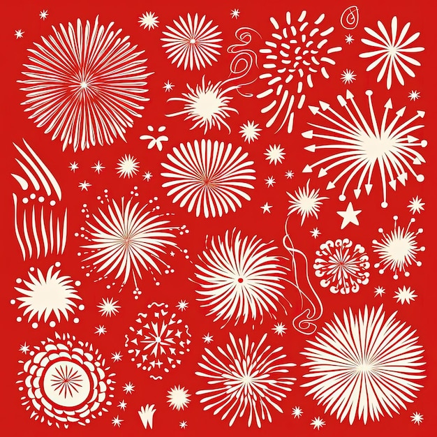 dessins en rouge et illustration de feux d'artifice dans le style de lignes lisses et courbes