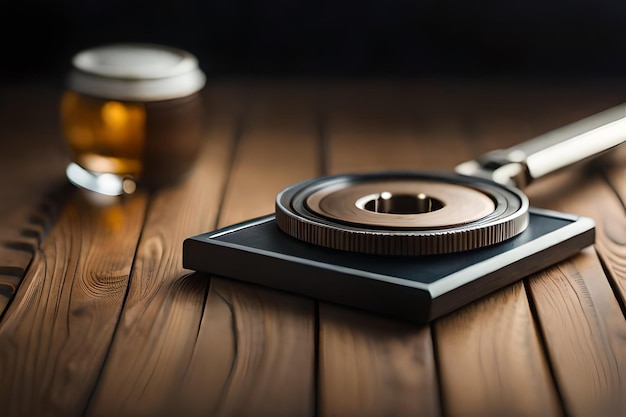 un dessous de verre avec une bouteille de bière dessus et une bouteille de bière sur la table.