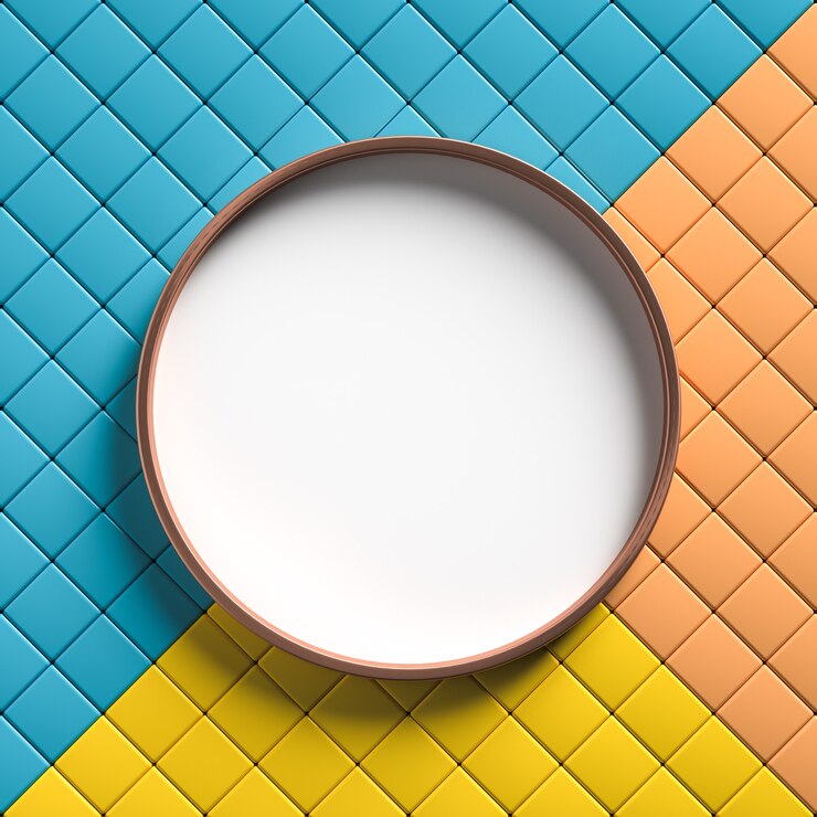 Photo dessus de cercle blanc sur des boîtes en trois nuances de couleur.