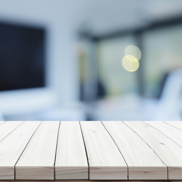 Dessus de table blanc avec fond de bureau flou bokeh